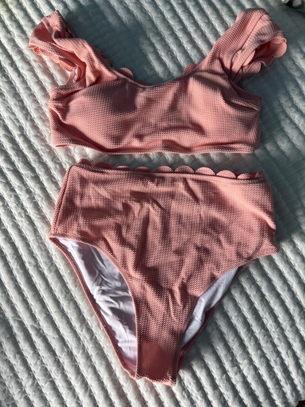 Pink Scallop High-Waist Bikini Set